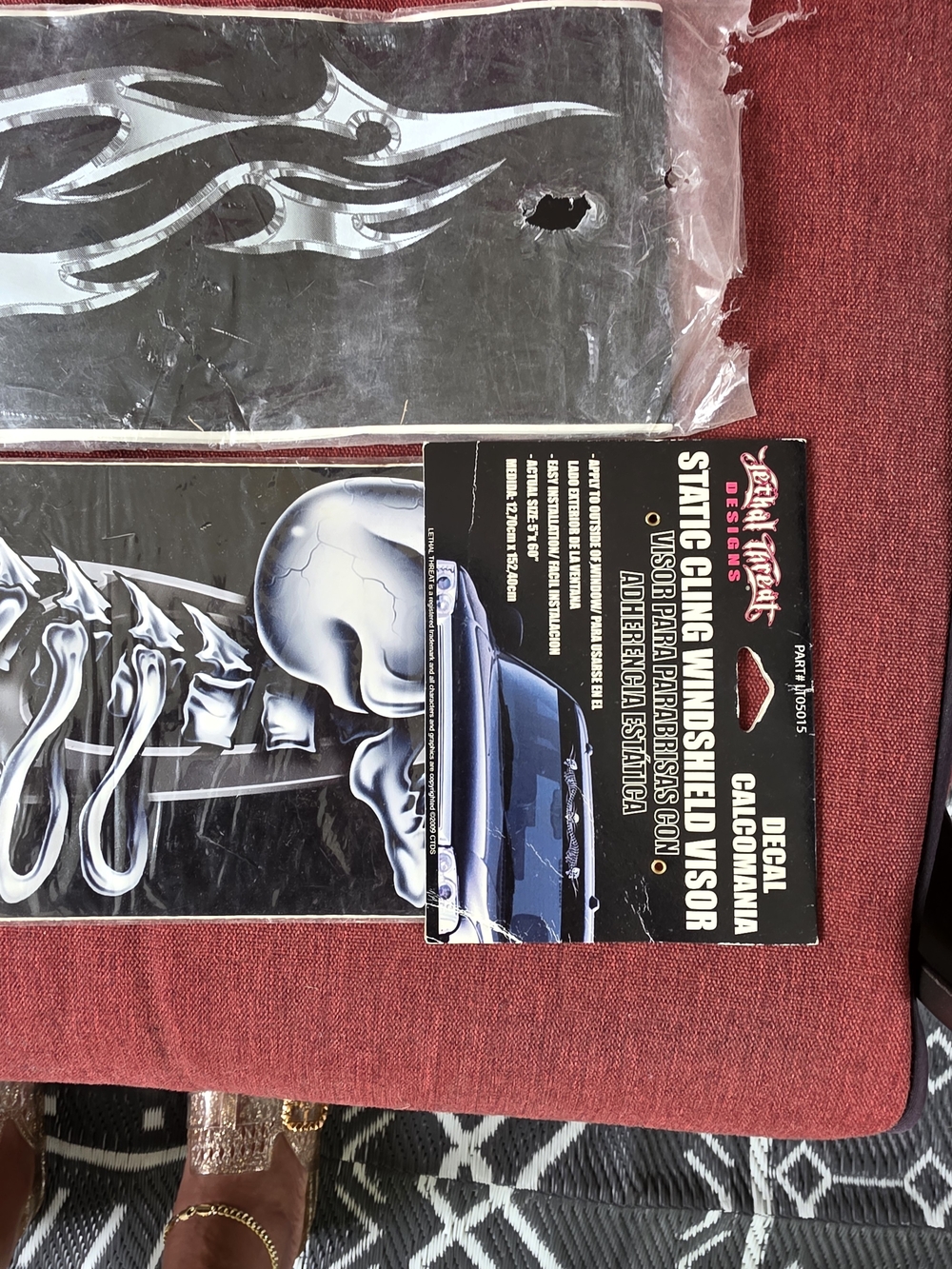 Silver Skull & Flames Car Windshield Visor And Car Decal Set
